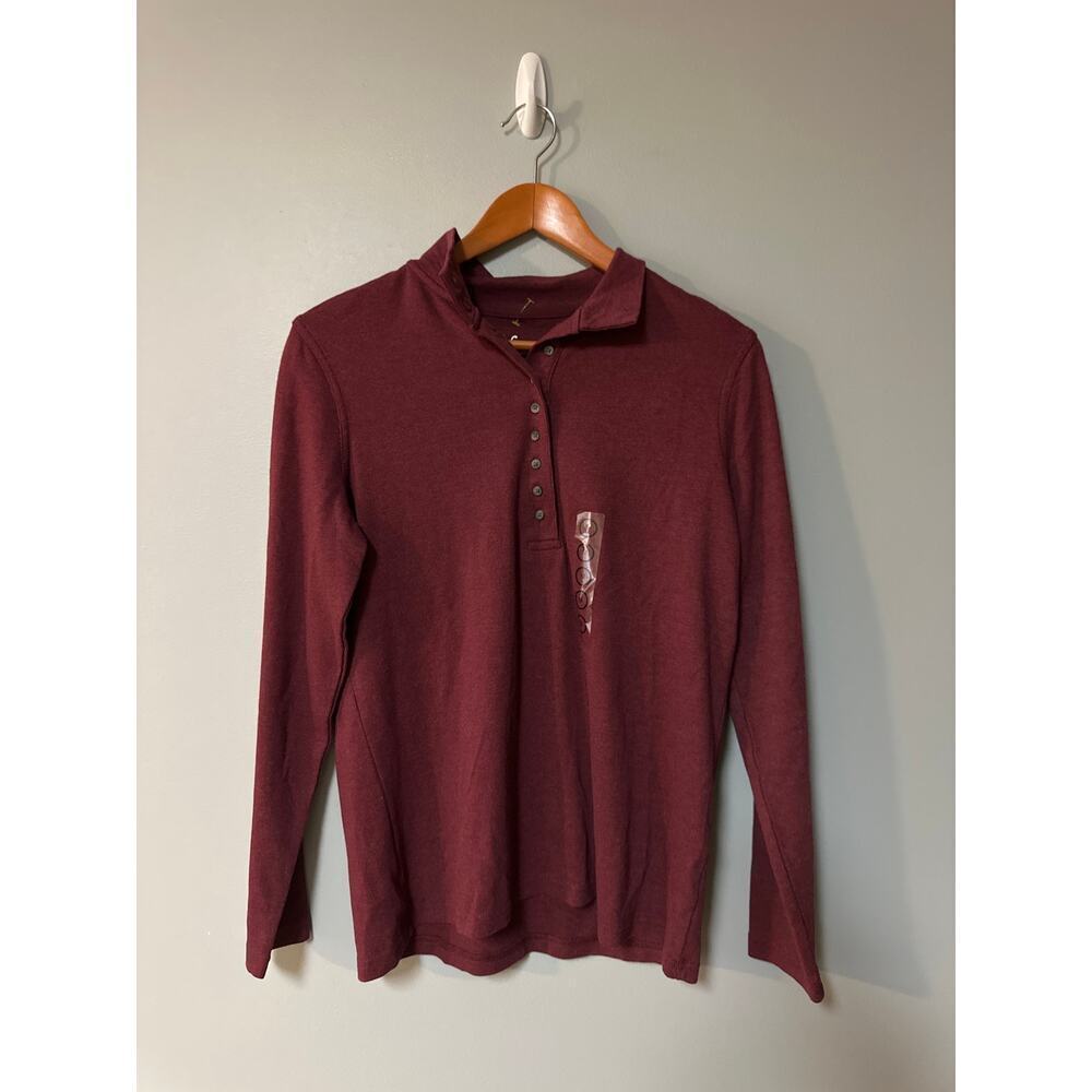 Natural Reflections Burgundy Henley Top Womens Medium Long Sleeve Outdoor Casual
